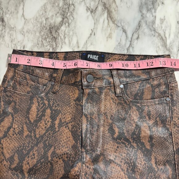 PAIGE Hoxton Ultra Skinny Coated Brown Snake Print Jeans Sz. 27 - Picture 10 of 12